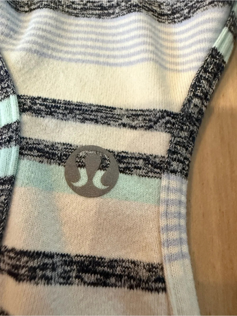 2 Lululemon Athletica Striped Racerback Tank - Light Blue & navy with green